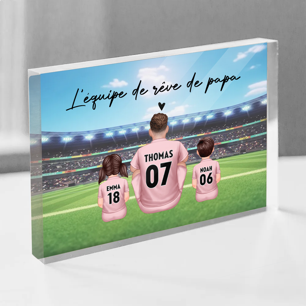 Bloc acrylique avec famille de footballeurs Cadeau pour papa et les fans de football
