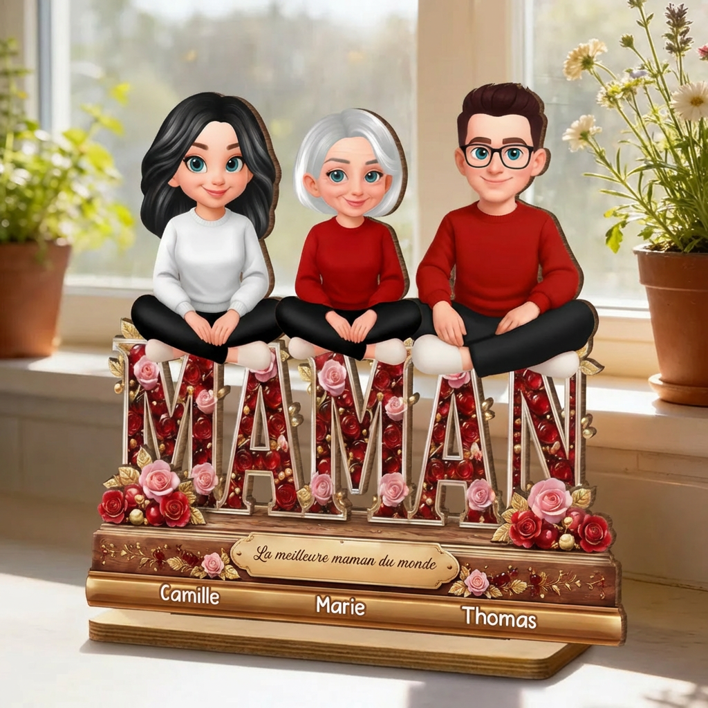 Décoration en bois personnalisé avec maman et enfants – Cadeau pour mamie et maman