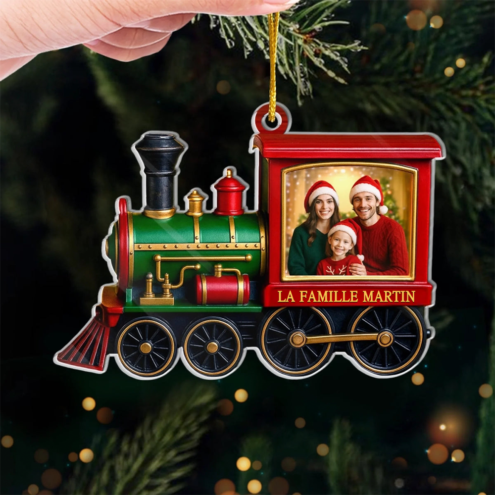 Orement photo en acrylique Décoration de Noël personnalisée avec train de Noël pour famille