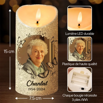 Bougie LED personnalisée avec papillons – Bougie du souvenir