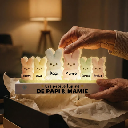 Lapins de Pâques pour mamie et papi – Boîte lumineuse LED personnalisée avec les prénoms des petits-enfants | Cadeau de Pâques pour grands-parents