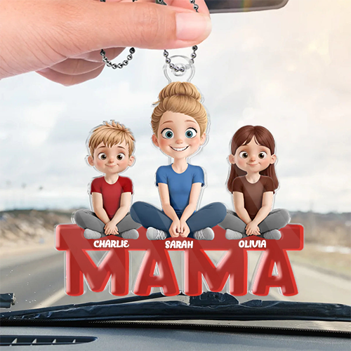 Pendentif de voiture en acrylique personnalisé avec maman et enfants – Cadeau pour maman