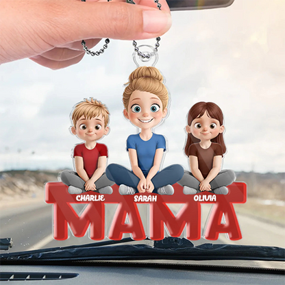 Pendentif de voiture en acrylique personnalisé avec maman et enfants – Cadeau pour maman