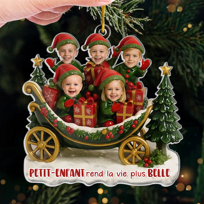 Pendentif en acrylique avec photos et texte – Décoration de sapin de Noël personnalisée pour mamie et papi