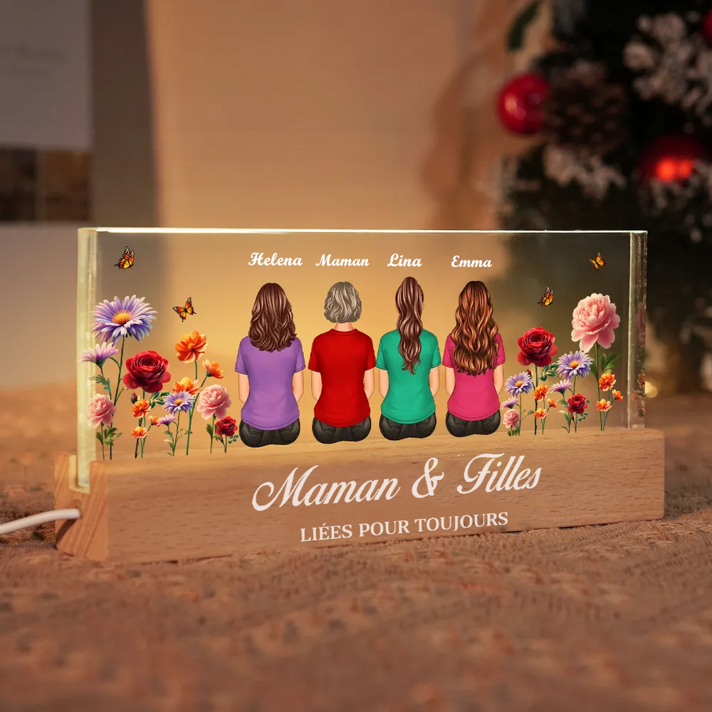 Veilleuse LED personnalisée avec fleurs de naissance – Cadeau pour la famille