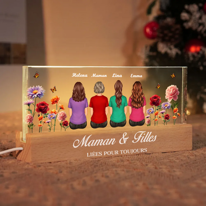 Veilleuse LED personnalisée avec fleurs de naissance – Cadeau pour la famille