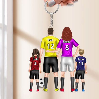 Porte-clés en acrylique personnalisé Famille de football avec parents et enfants