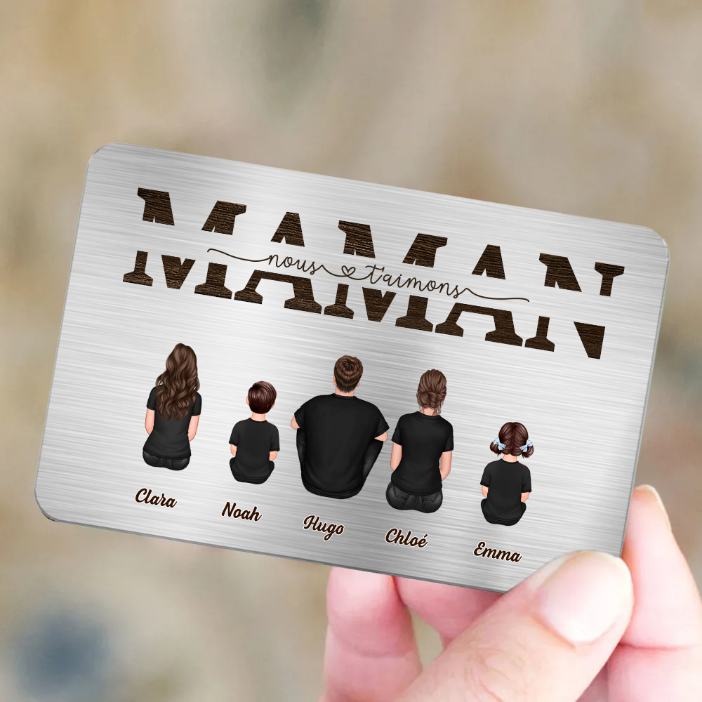 Carte portefeuille personnalisée avec famille « Maman, nous t’aimons »