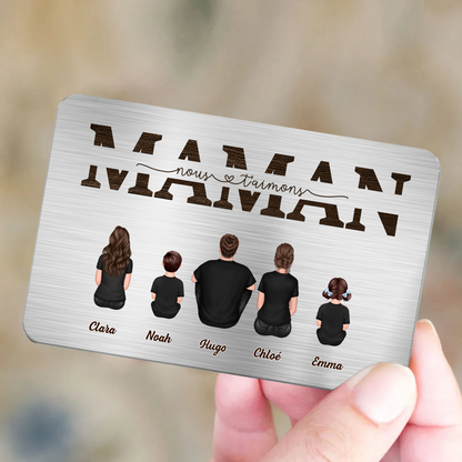 Carte portefeuille personnalisée avec famille « Maman, nous t’aimons »