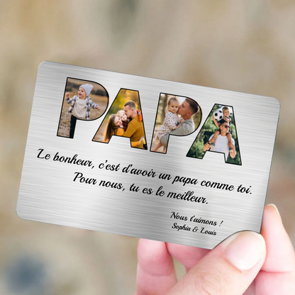 Carte portefeuille PAPA - Carte portefeuille personnalisée avec photos et texte Cadeau pour papa