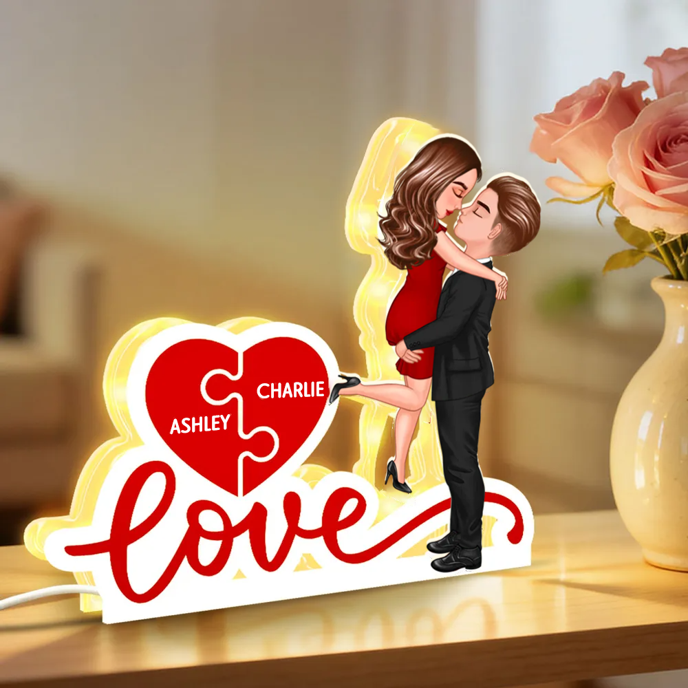 LOVE - Boîte lumineuse LED personnalisée avec couple et noms Cadeau pour couple / couple LGBT