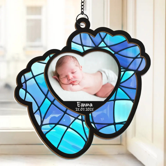 Ornement pare-soleil pour les pieds avec photo et date Cadeau pour bébé