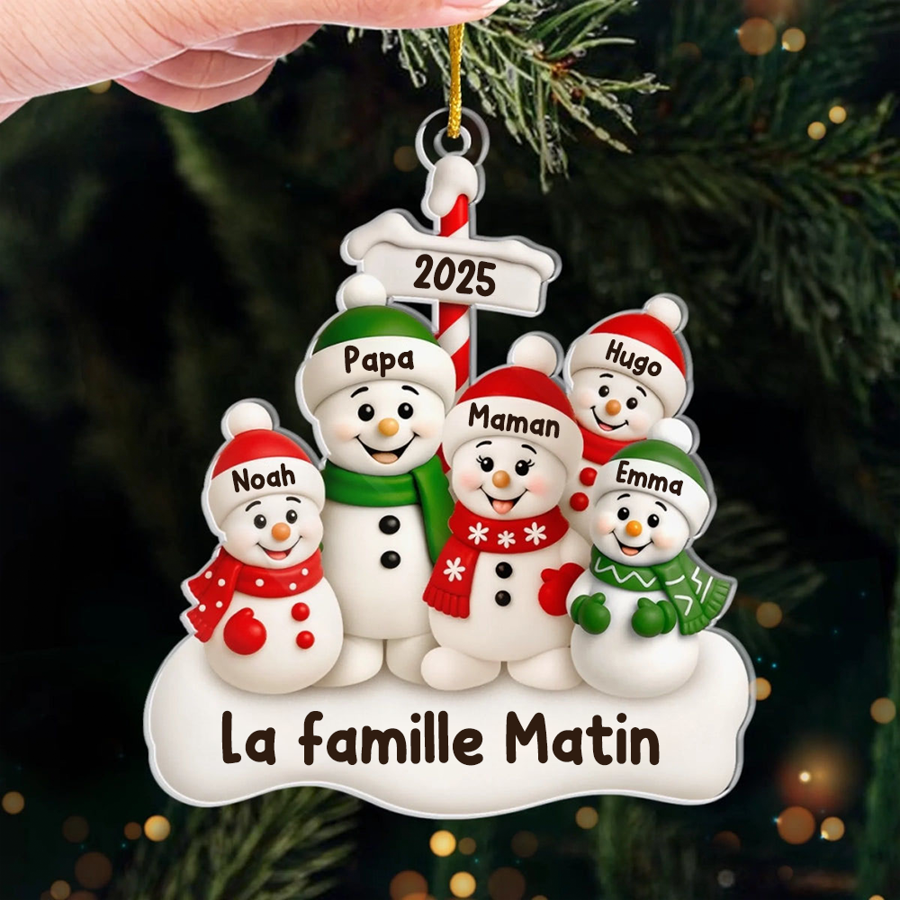 Orement en acrylique avec famille de bonhommes de neige Décoration de Noël personnalisée avec parents et 1 à 4 enfants