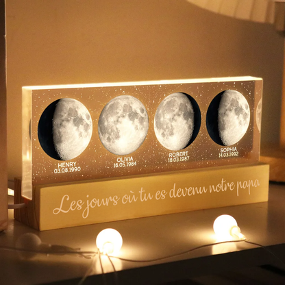 Lampe de nuit LED personnalisée avec phases de la lune – Cadeau d’anniversaire pour papa et maman