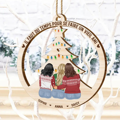 Ornement en bois personnalisé avec 2 à 6 personnes – Décoration de sapin de Noël, cadeau pour amis