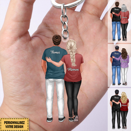 Porte-clés en acrylique Maman et Fils avec prénoms