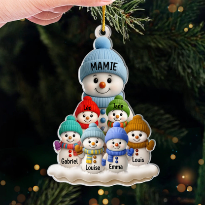 Bonhommes de neige – Pendentif en acrylique, décoration de sapin personnalisée, cadeau pour grand-mère