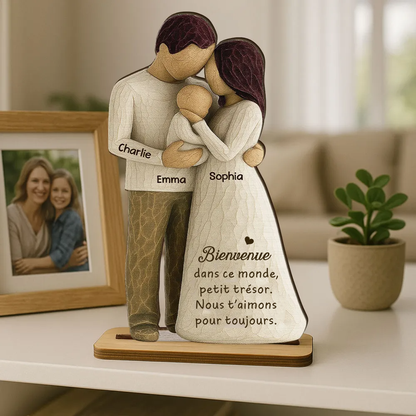 Parents avec bébé – Décoration en bois personnalisé avec gravure – Cadeau pour jeune papa et maman
