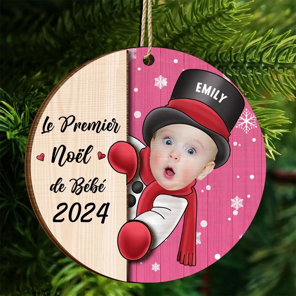Bébé Premier Noël- Photo Pendentif de Noël en bois