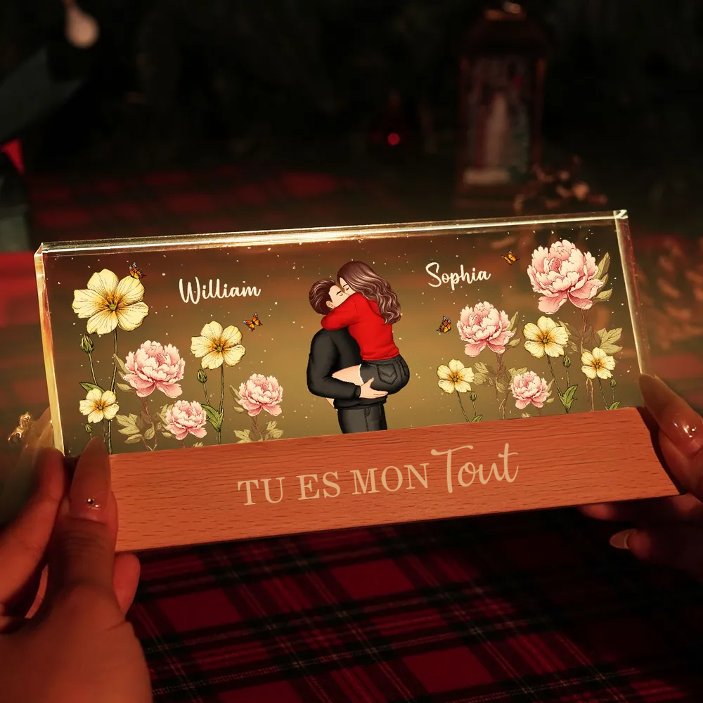 Veilleuse LED personnalisée avec couple et fleurs de naissance
