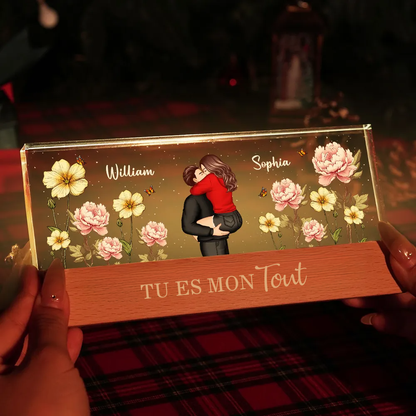 Veilleuse LED personnalisée avec couple et fleurs de naissance