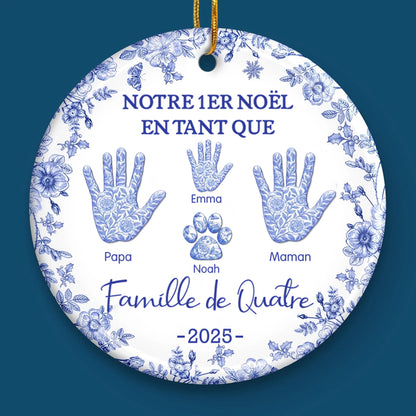 Notre premier Noël en famille... Décoration pour sapin de Noël avec empreinte de main et nom