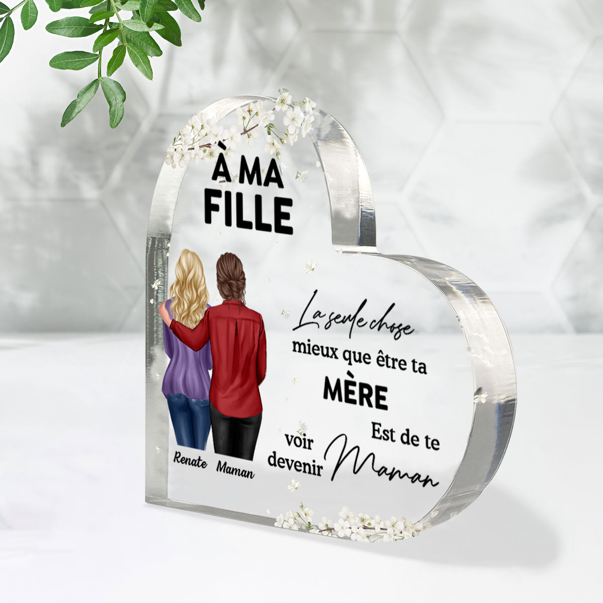 Cœur debout personnalisé pour fille, cadeaux pour la fête des mères
