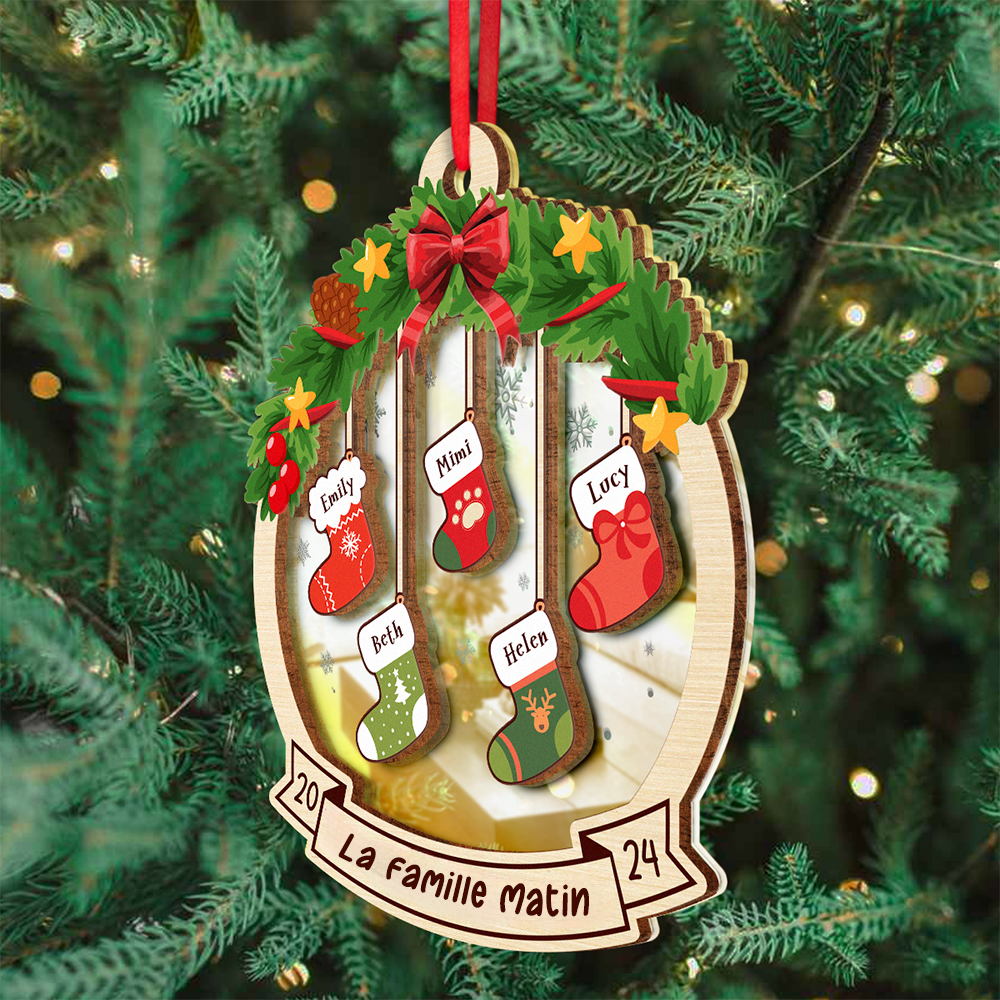 Noël Famille Chaussettes-Décorations de Noël avec texte et 1-8 noms-Cadeau pour la famille