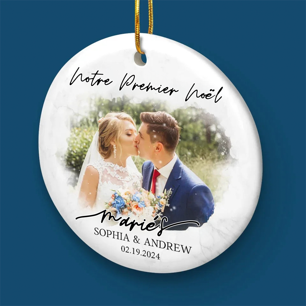 Ornement de Noël en céramique personnalisé avec photo pour couple
