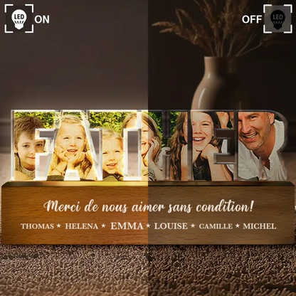 Veilleuse LED "PAPA" personnalisée avec photos – Cadeau pour papa