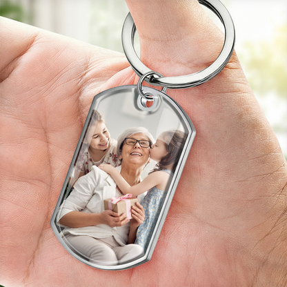 Main dans la main – Porte-clés photo personnalisé en acier inoxydable avec résine époxy – Cadeau pour mamie et maman