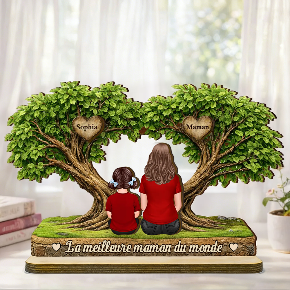 Décoration en bois personnalisé avec figurines de maman et enfants – Cadeau pour maman et mamie