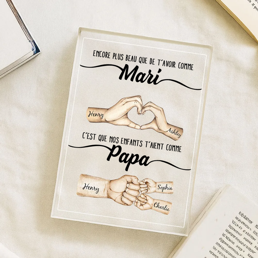 Plaque en acrylique avec mains et poing contre poing – Cadeau pour papa, idée cadeau pour la fête des pères