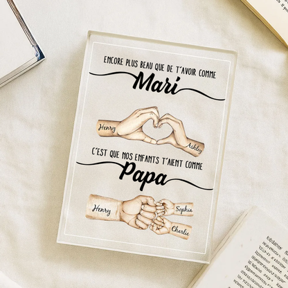Plaque en acrylique avec mains et poing contre poing – Cadeau pour papa, idée cadeau pour la fête des pères