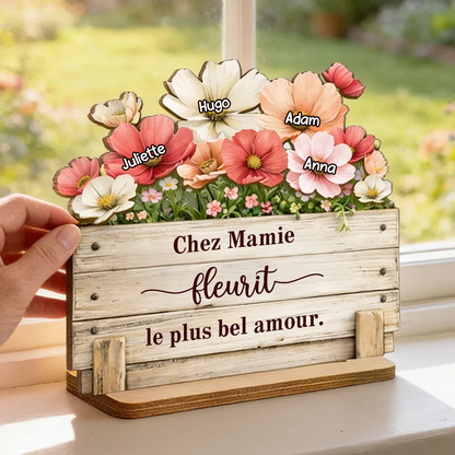 Le jardin de mamie - Décoration en bois personnalisé avec motif floral : un cadeau pour maman et mamie