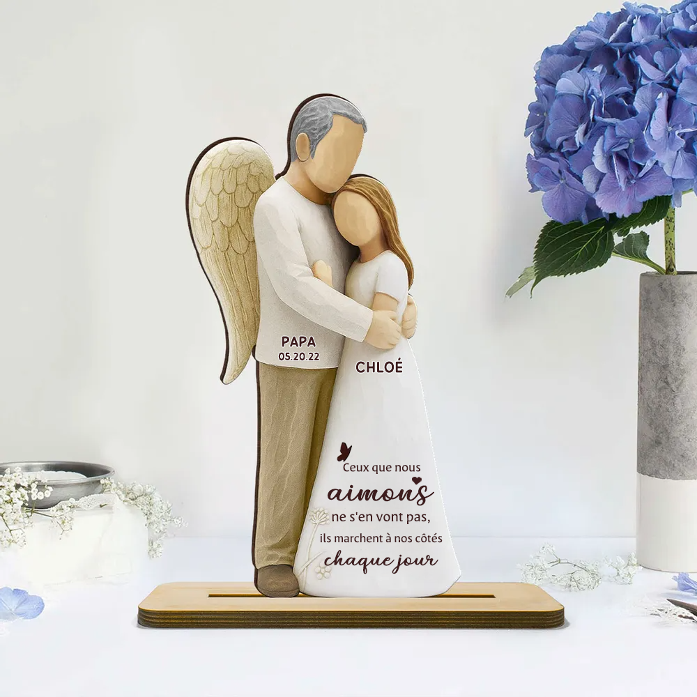 Fille avec maman ange / papa ange – Présentoir en bois personnalisé avec prénom – Cadeau commémoratif