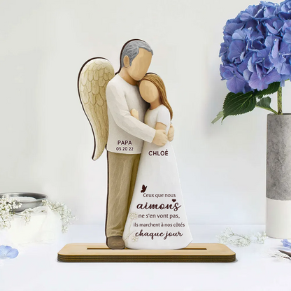 Fille avec maman ange / papa ange – Présentoir en bois personnalisé avec prénom – Cadeau commémoratif