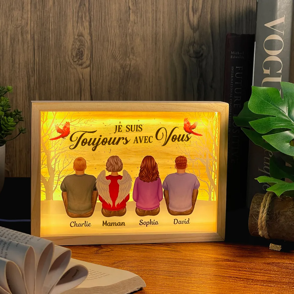 Toujours avec toi – Boîte lumineuse cadre en bois personnalisée avec famille