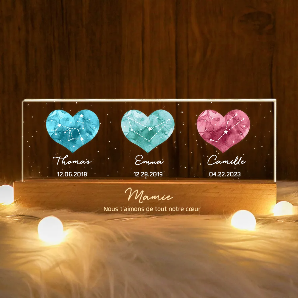 Pierre de naissance et signe astrologique - Veilleuse LED personnalisée pour maman, grand-mère et couple