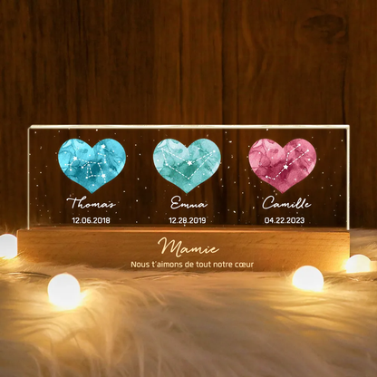 Pierre de naissance et signe astrologique - Veilleuse LED personnalisée pour maman, grand-mère et couple