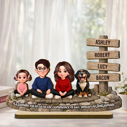 Décoration en bois personnalisé avec famille, chien et chat
