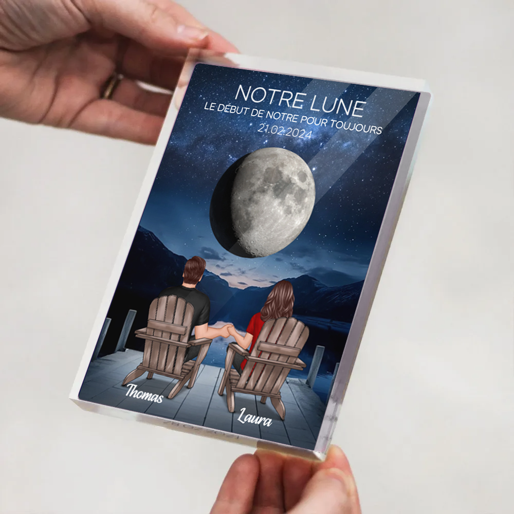 Notre lune - Bloc acrylique personnalisé avec 2 personnes et la lune Cadeau pour couple