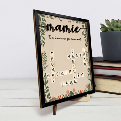 Plaque en bois personnalisée avec mots croisés – Cadeau pour Mamie et Papi
