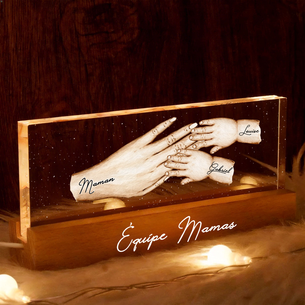 Main dans la main – Veilleuse LED personnalisée avec mains – Cadeau pour maman et mamie
