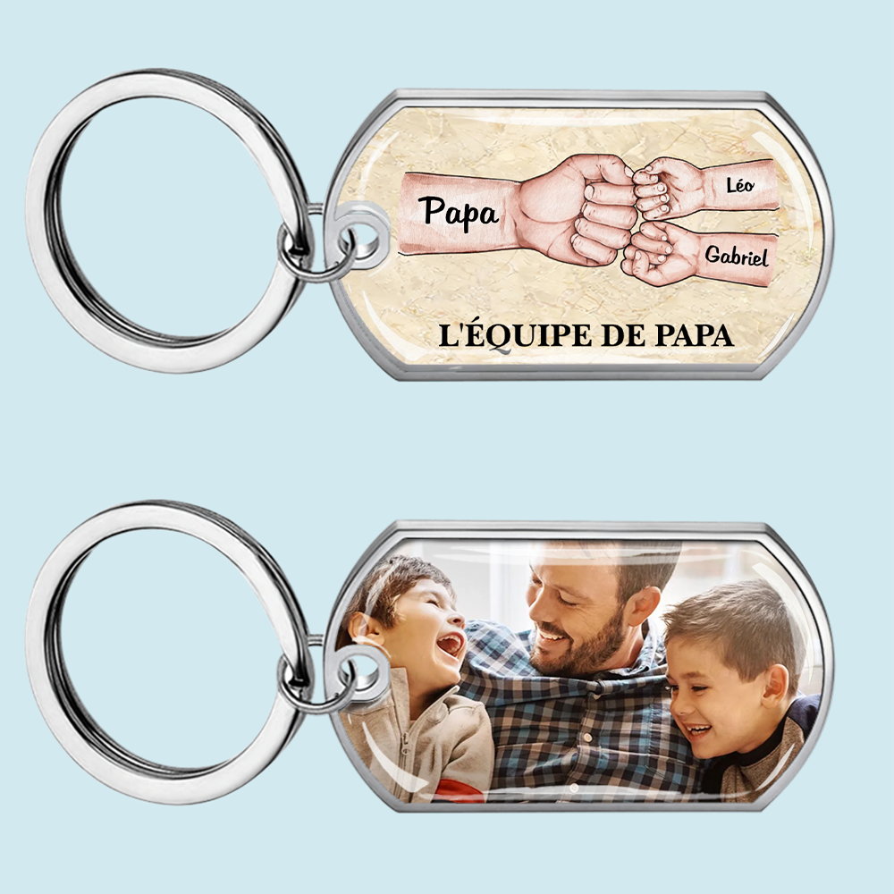 Porte-clés photo « poing contre poing » en acier inoxydable avec résine époxy – Cadeau pour papa