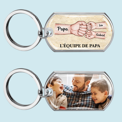 Porte-clés photo « poing contre poing » en acier inoxydable avec résine époxy – Cadeau pour papa