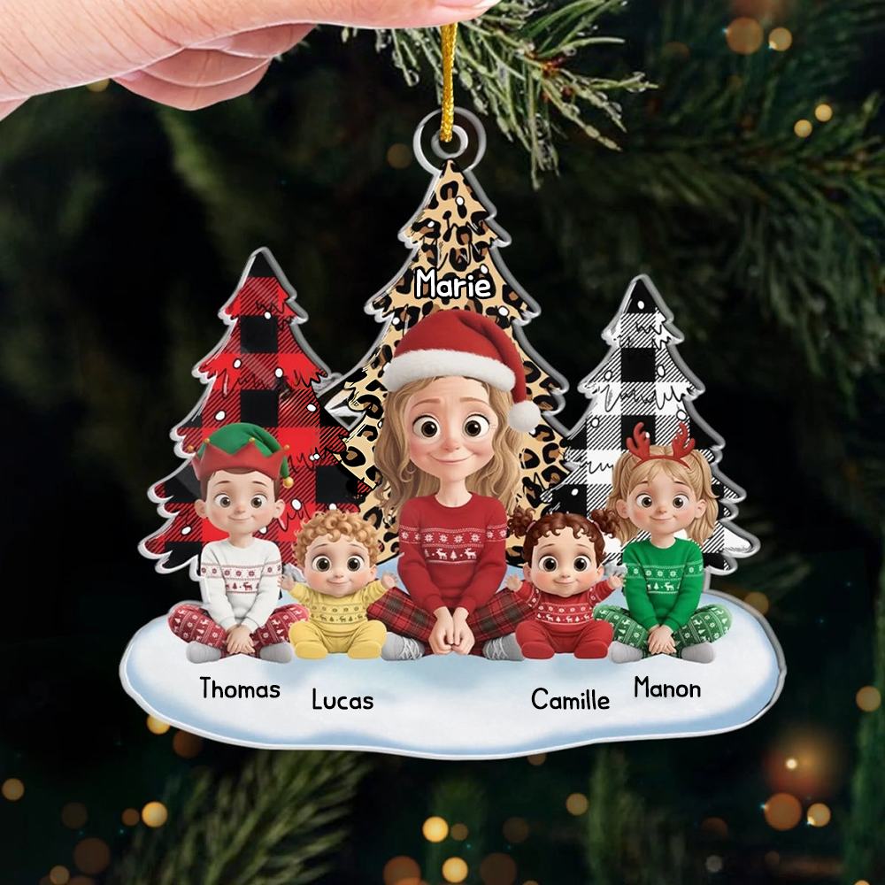 Maman/Mamie avec enfants - Pendentif personnalisé en acrylique Décoration de Noël