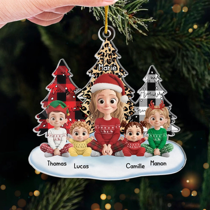 Maman/Mamie avec enfants - Pendentif personnalisé en acrylique Décoration de Noël