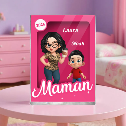 Bloc en acrylique personnalisé avec une femme et 1 à 5 enfants – Cadeau pour maman et mamie