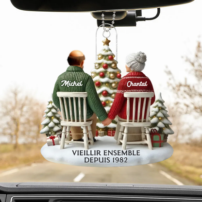 Ornement de Noël plate en acrylique – « Vieux couple »